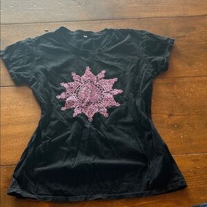 Chic Black Tee with Pink Mandala Design